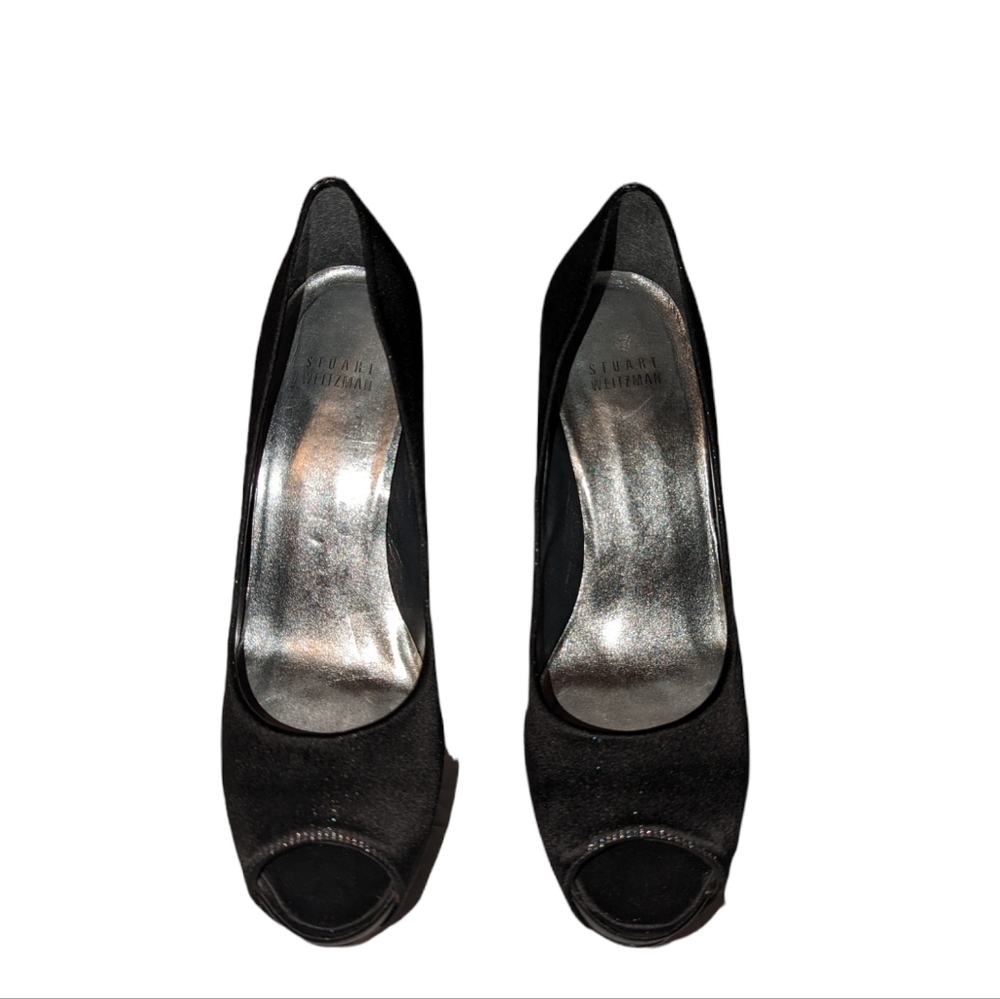 Stuart Weitzman Suede Leather Satin Diamond Crystal Platform Pumps Heels - Picture 14 of 15